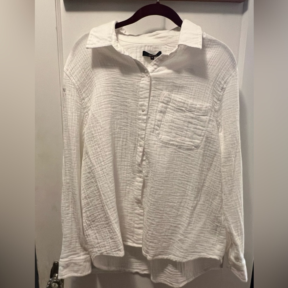 QUINCE 100% Organic Cotton Gauze White Long Sleeve Shirt - Picture 3 of 5